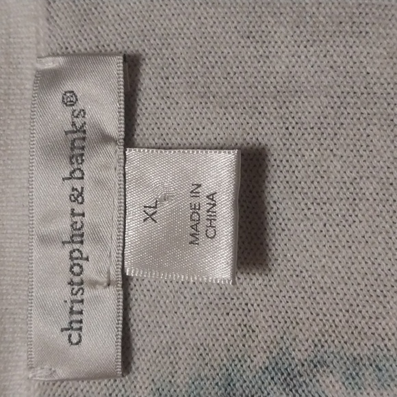 CJ Banks White Open Tie Front Cardigan with Green Palm Leaves Size XL - Picture 8 of 10